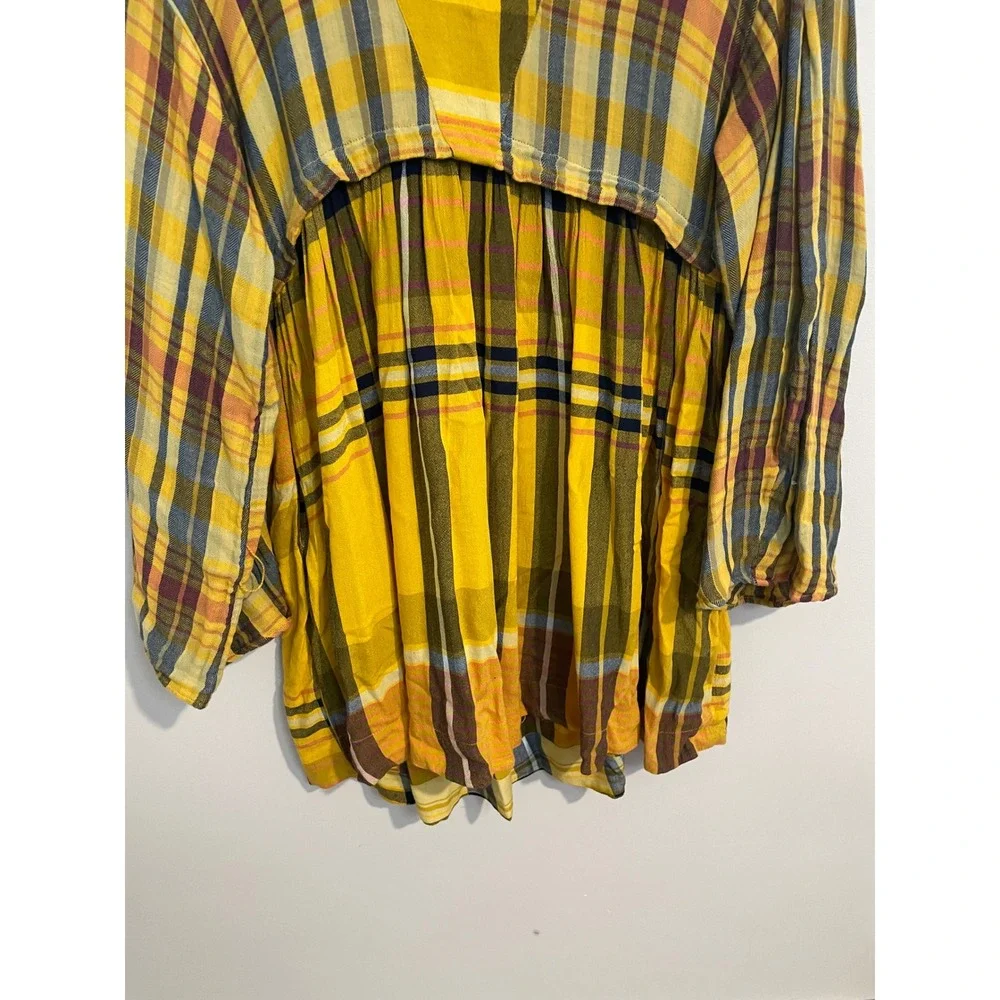 Free People Falling Stars Yellow Plaid Mini‎ Dress Size Small Bohemian Casual
